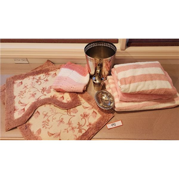 Bath Mats, Towels, Garbage Cans, Soap Dish, Toothbrush Holder, Small Handmade Blanket
