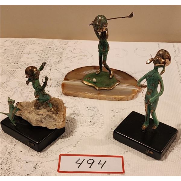 3 Vintage Malcom Moran Signed Bronze Sculptures