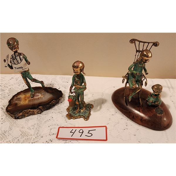 3 Vintage Malcom Moran Signed Bronze Sculptures