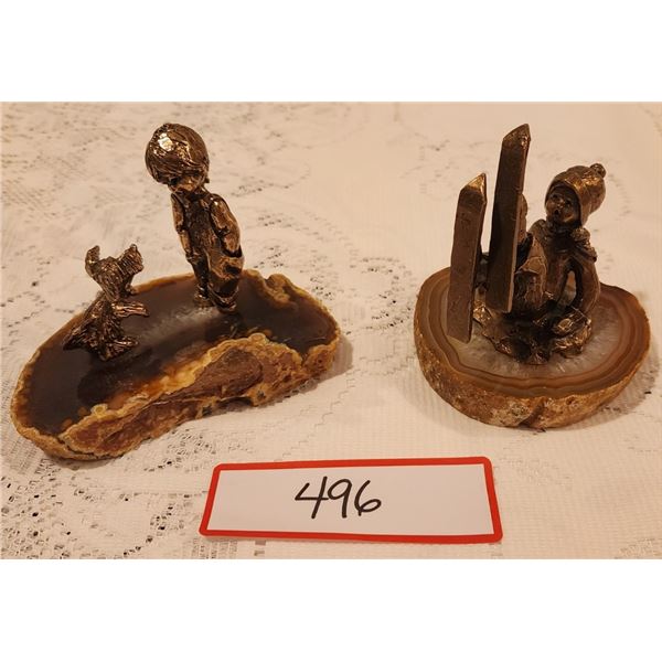 2 Vintage Malcom Moran Signed Bronze Sculptures