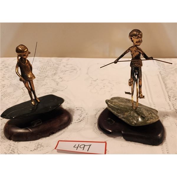 2 Vintage Malcom Moran Signed Bronze Sculptures