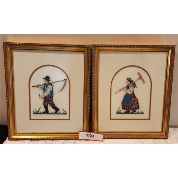 Vintage Framed Ukrainian Cross Stitch Art