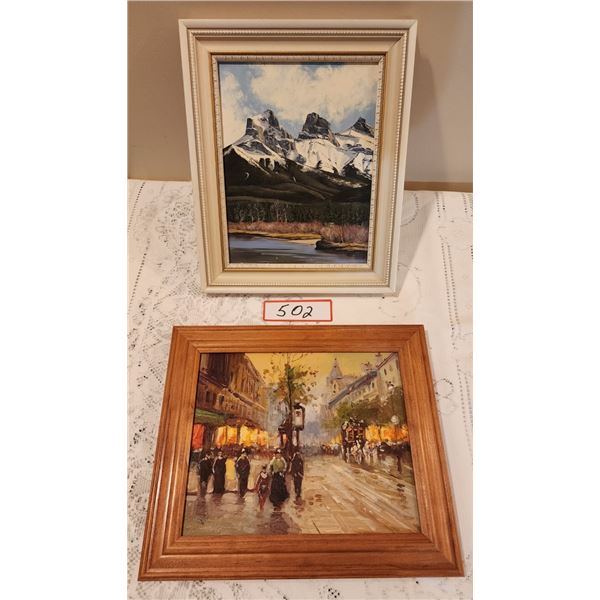 French Marketplace Oil Painting on Canvas, & The 3 Sisters by Sal tiel (both 12.5"x 10.5")