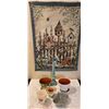 Image 1 : Hand Painted Flower Pots, Large Garden Tapestry (26"x 36") with Wooden Dowel