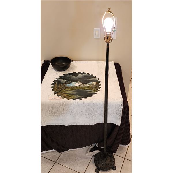 Hand Painted Saw Blade (19" Diameter), Mountain Scenery Painting, Cast Iron Pot