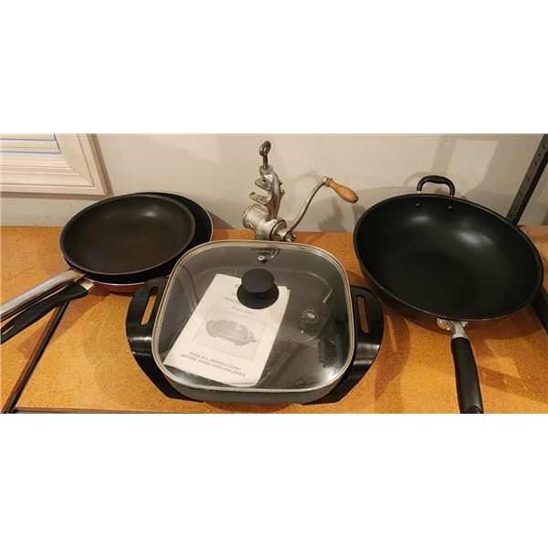 Electric Skillet, Frying Pans, Vintage Crank Meat Grinder