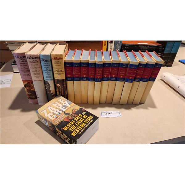 12 Zane Grey Western Union Hardcover Books, 1 Zane Grey Desert Gold, Vol 1-4 Louis L'amour Books