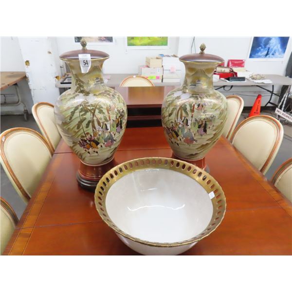 Painted Oriental Urns, Large Ornate Bowl