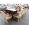 Image 2 : Mahogany Burl Trim Double Pedestal Claw Foot Table w/10 Chairs & 3 Leaves