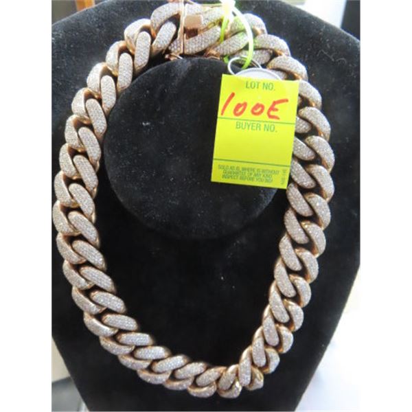 10K "VIP"  Iced Out Curl Link Diamond Necklace Rose Gold  38CT Diamond  707g