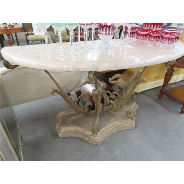 Ornate Stone Top Iron Base Half Moon Hall Table