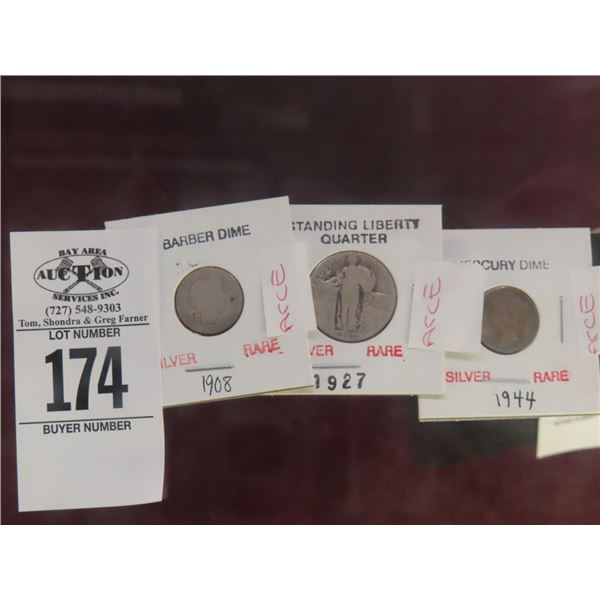 Barber/Mercury Dimes, 1927 Standing Liberty Quarter