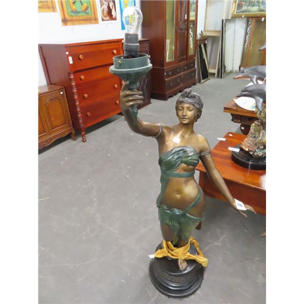 Bronze 4' Statuary of Woman Holding Light