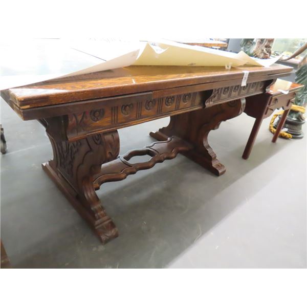 Antique Tiger Oak Footed Table