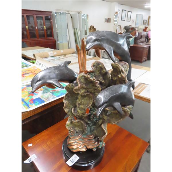 Triple Dolphin 30" Sculpture Artist Signed