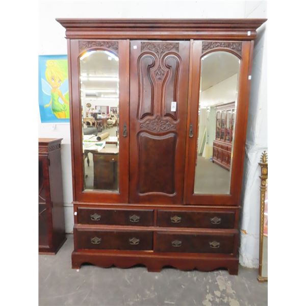 Mahogany/Burl Mirrored Wardrobe Cabinet