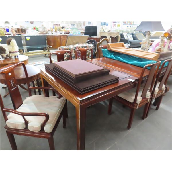 Oriental Dining Table w/6 Chairs, 2 Leaves, Pads