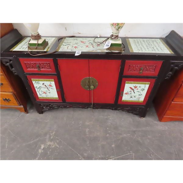 Oriental Bird Motif Hall Cabinet