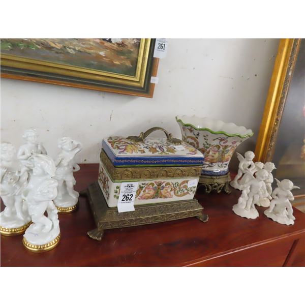 Cherub Figurines, Footed Bowl, Lidded Container