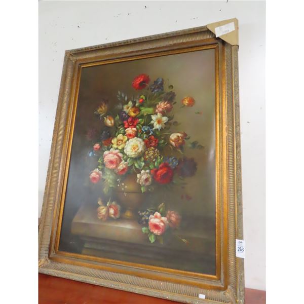 Large Framed Oil On Canvas Floral Still Life Signed Hailey -  40  X  60
