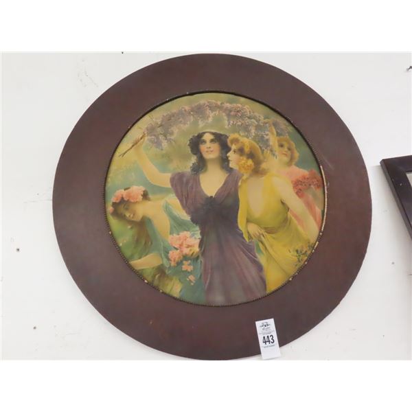 Framed Round Tapestry Flower Girls