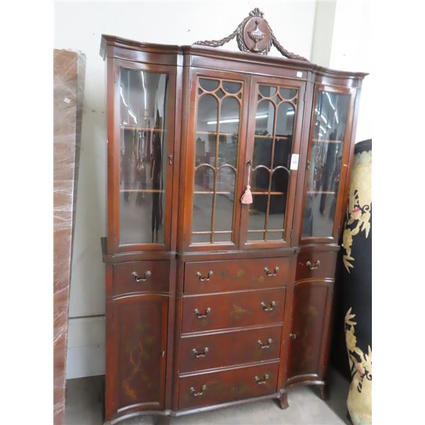 Mahogany Bow Front Crown Top Glass Door Cabinet