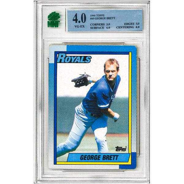 E -  George Brett 1990 Topps Baseball Card #60 Kansas City Royals Graded 4