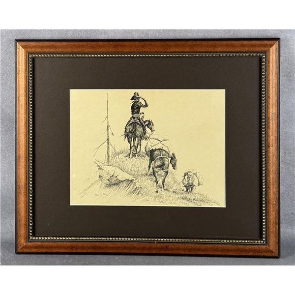 Clarence Basil Cuts the Rope Montana Drawing