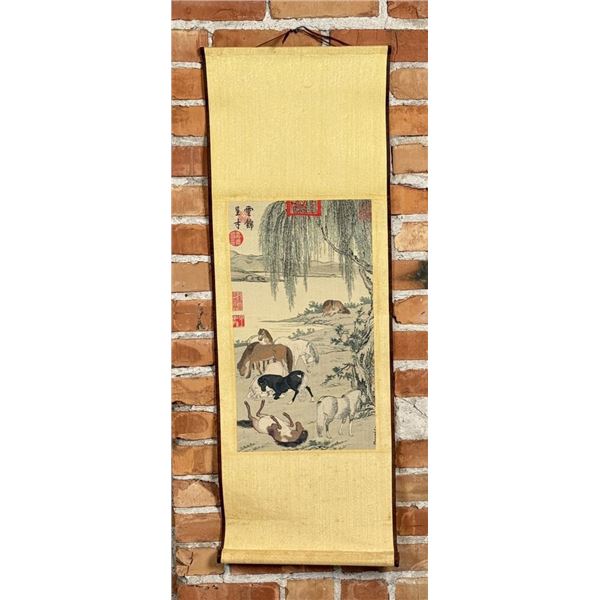 Lang Shi-ning Eight Horses Chinese Scroll
