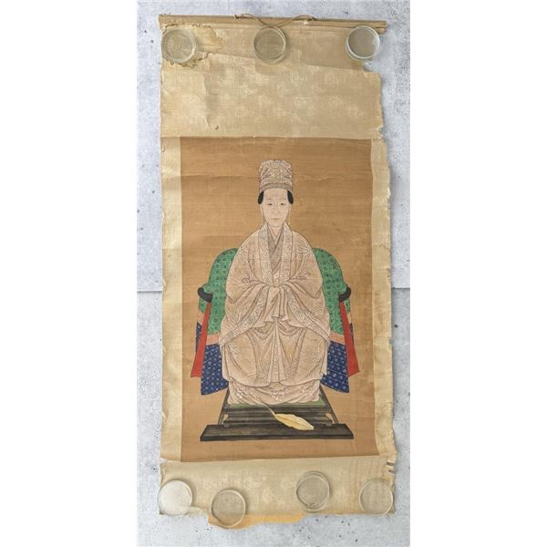 Antique Chinese Ancestor Portrait Scroll Painting