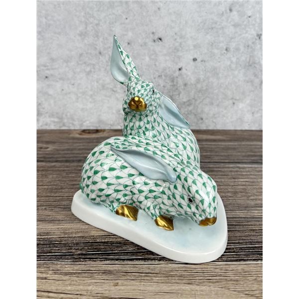 Herend Hungary Fishnet Porcelain Rabbits