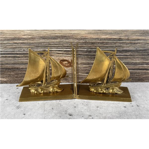 Mid Century Brass Sailboat Bookends