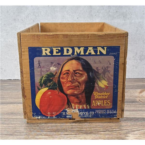 Redman Apples Indian Chief Wood Fruit Box Crate