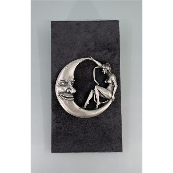 Crescent Moon Winking Nude Woman Belt Buckle
