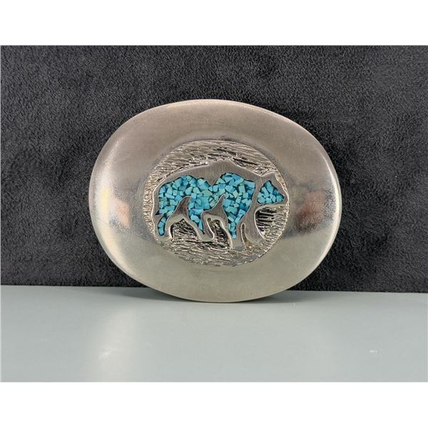 Zuni Chip Inlaid Bear Belt Buckle