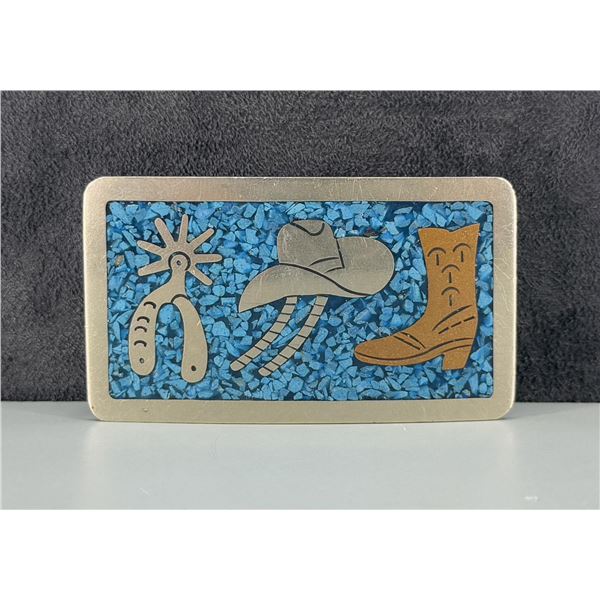 Zuni Chip Inlaid Coyote Belt Buckle