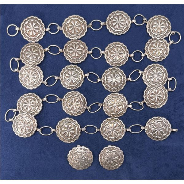 Navajo Sterling Silver Concho Belt & Earrings