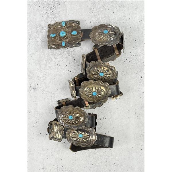 Navajo Sterling Silver Turquoise Concho Belt