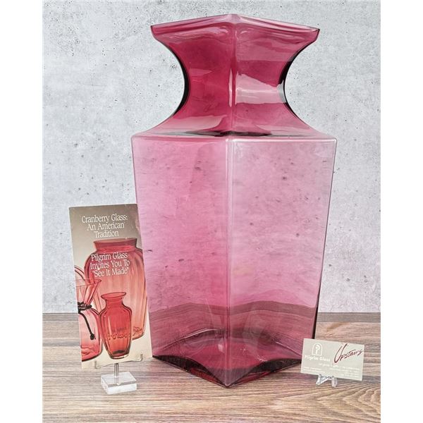 Pilgrim Glass Cranberry Architectural Vase