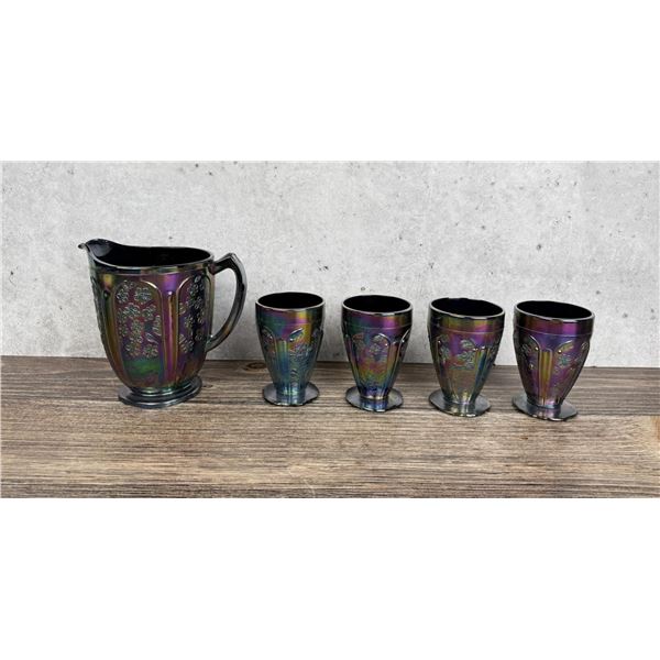 Cherry Blossom Carnival Glass Water Pitcher Set