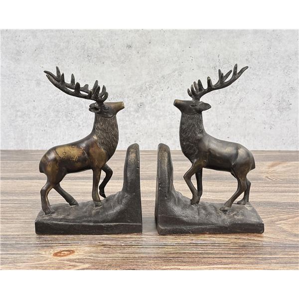 Mid Century Brass Elk Bookends