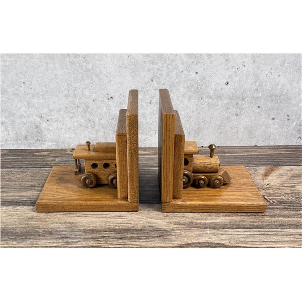 Custom Made Oak Railroad Train Bookends