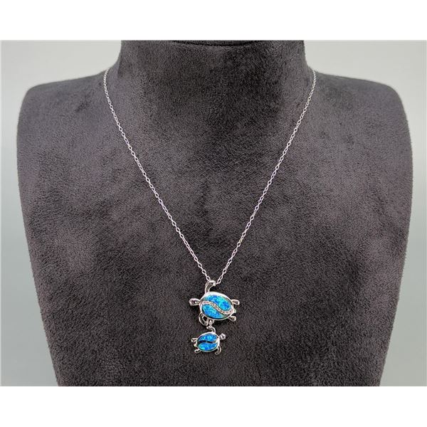 Sterling Silver Opal Turtle Necklace