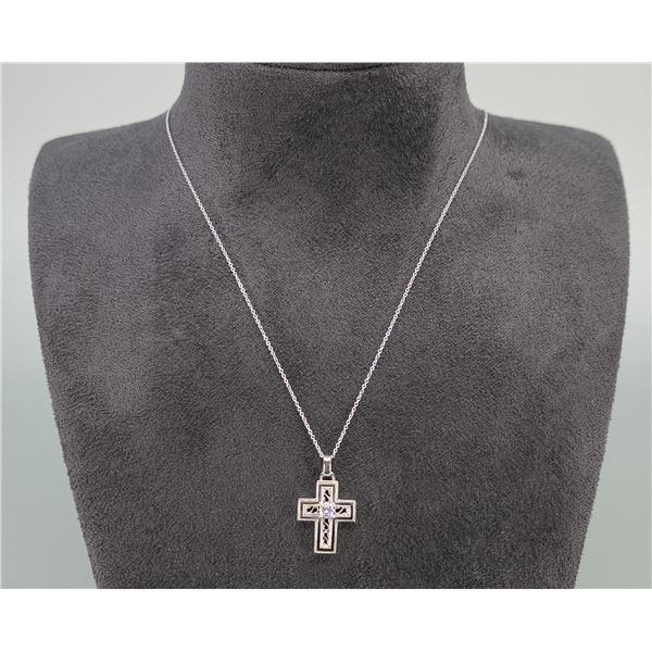 .950 Platinum and Diamond Cross Necklace