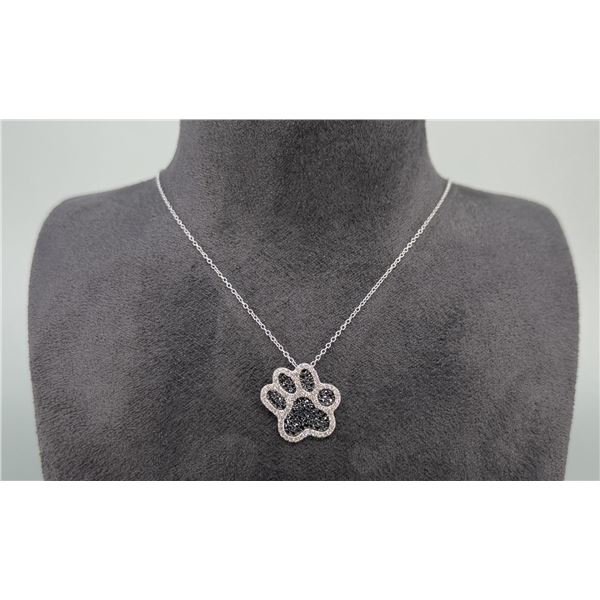 Paw Print Sterling Silver Black Spinel Necklace