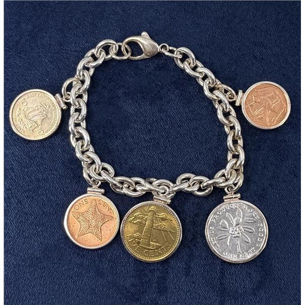 Sterling Silver Caribbean Coin Charm Bracelet