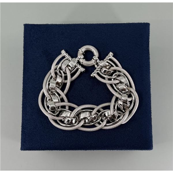 14K White Gold Triple Chain Link Bracelet