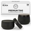 Image 1 : 1 Box of Hearts & Crafts Premium Candle Tins - 4oz Round w/ Lids - 24 Tins - Black - New in Box