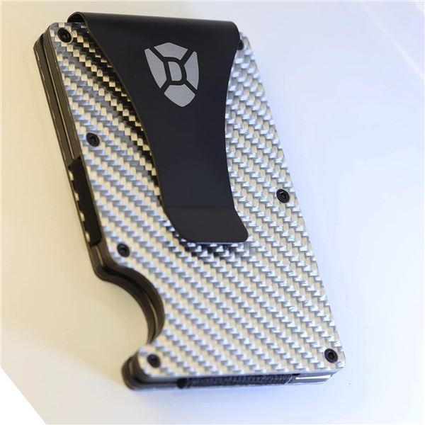 1 DunamisX Carbon Fiber Minimalist Wallet; RFID Blocking Metal Wallet w/ Money Clip - New in Box