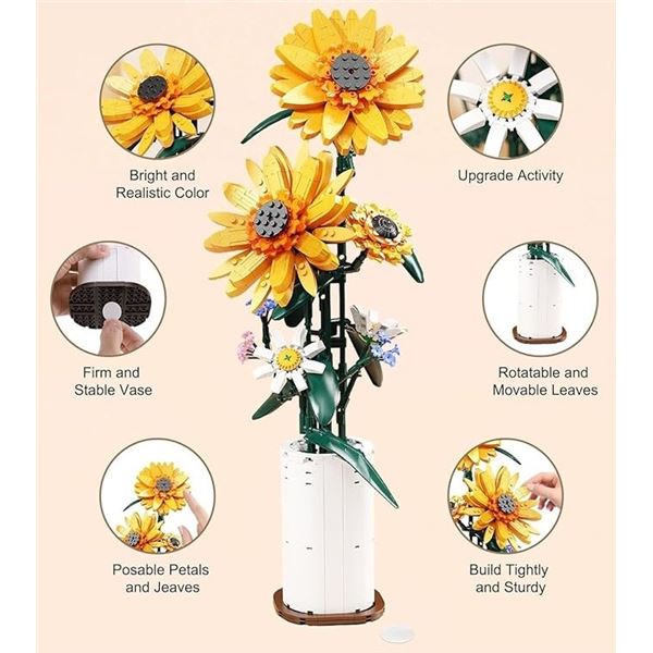 1 Sunflower "Lego-Style" Building Block Toy Set - 821 PCS - New Sealed